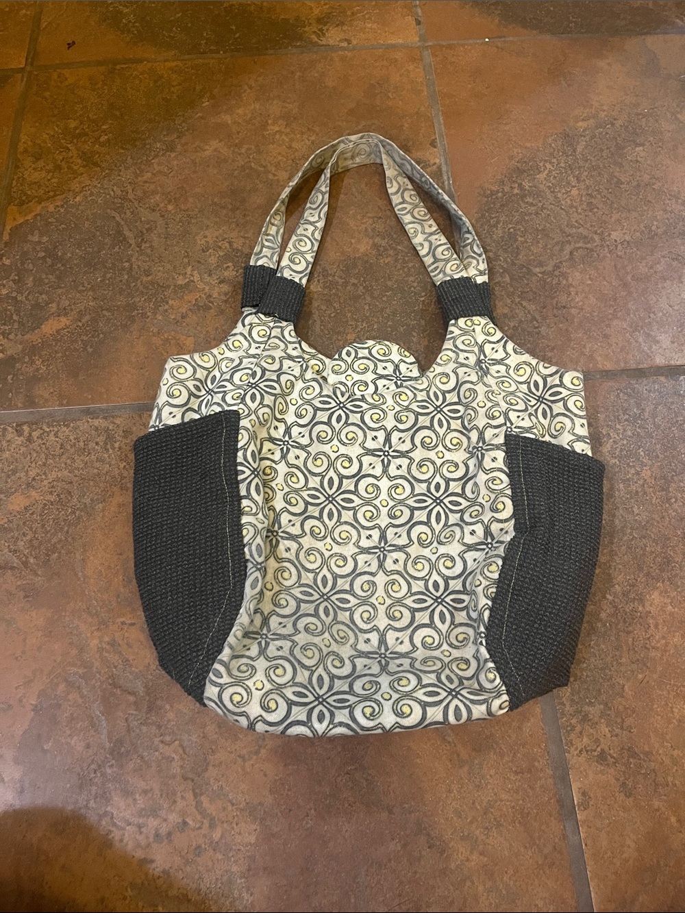 Canvas Patterned Tote Bag in Cream and Black